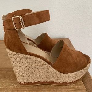 Stuart Weitzman Women's Sohojute Suede Braided Wedge Sandal
